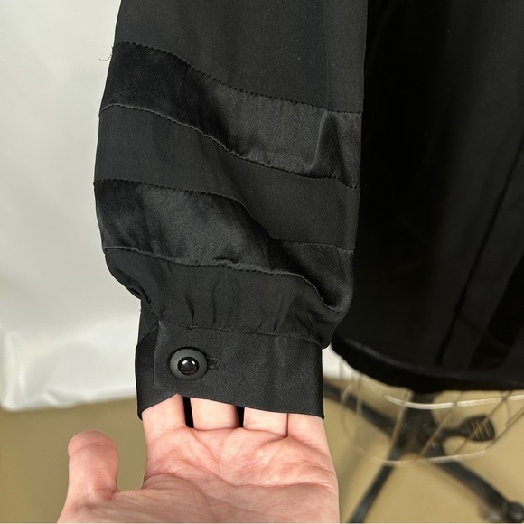 Thread Social Black Long Sleeve Silky Shift Button Front Mini Dress Size 4 - Picture 5 of 12